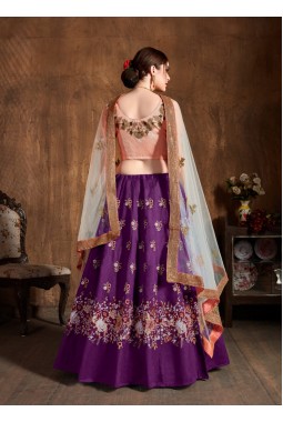 Purple Raw Silk Sequins Embroidery Wedding Lehenga Choli