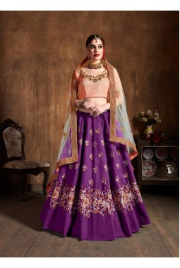 Purple Raw Silk Sequins Embroidery Wedding Lehenga Choli