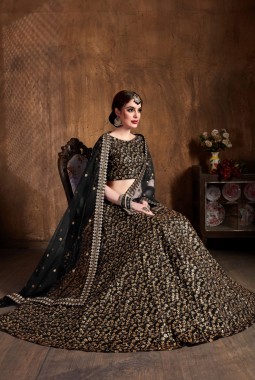 Black Raw Silk Zari Work Wedding Lehenga Choli