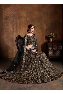 Black Raw Silk Zari Work Wedding Lehenga Choli