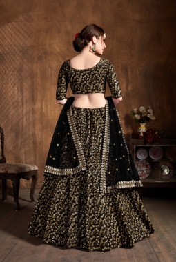 Black Raw Silk Zari Work Wedding Lehenga Choli