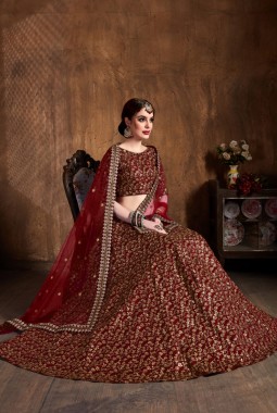 Maroon Raw Silk Zari Work Wedding Lehenga Choli