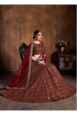 Maroon Raw Silk Zari Work Wedding Lehenga Choli