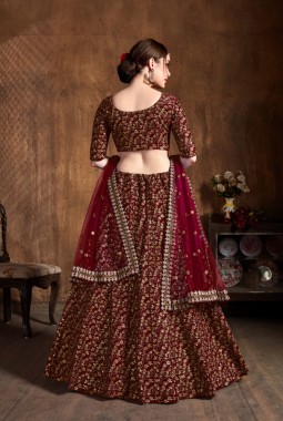 Maroon Raw Silk Zari Work Wedding Lehenga Choli