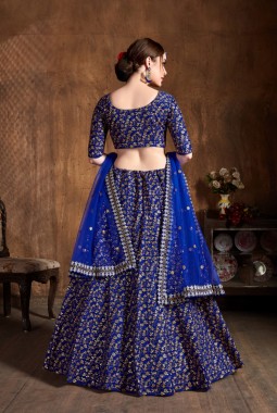 Royal Blue Raw Silk Sequins Wedding Lehenga Choli
