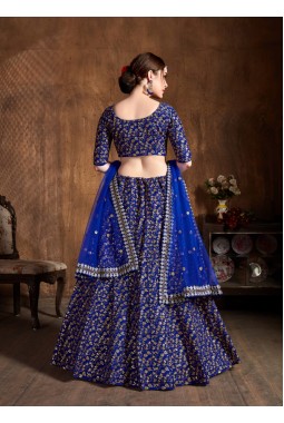 Royal Blue Raw Silk Sequins Wedding Lehenga Choli