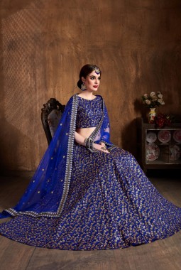 Royal Blue Raw Silk Sequins Wedding Lehenga Choli