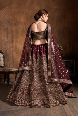 Maroon Raw Silk Zari Embroidery Wedding Lehenga Choli