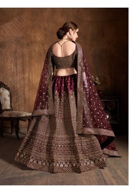 Maroon Raw Silk Zari Embroidery Wedding Lehenga Choli