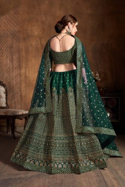 Green Raw Silk Zari Embroidery Wedding Lehenga Choli