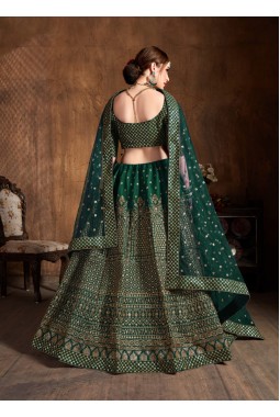 Green Raw Silk Zari Embroidery Wedding Lehenga Choli