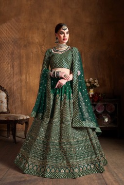 Green Raw Silk Zari Embroidery Wedding Lehenga Choli