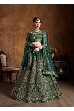 Green Raw Silk Zari Embroidery Wedding Lehenga Choli
