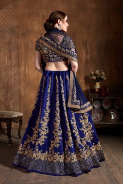 Navy Blue Raw Silk Sequins Wedding Lehenga Choli