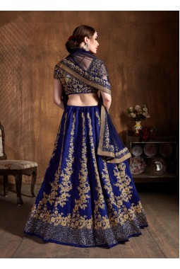 Navy Blue Raw Silk Sequins Wedding Lehenga Choli