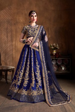 Navy Blue Raw Silk Sequins Wedding Lehenga Choli
