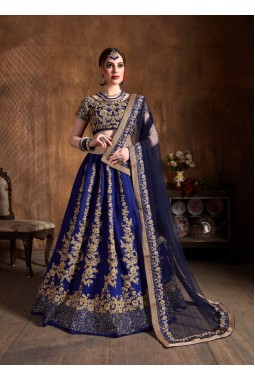 Navy Blue Raw Silk Sequins Wedding Lehenga Choli