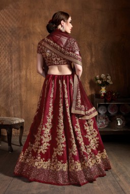 Maroon Raw Silk Dori Embroidery Wedding Lehenga Choli