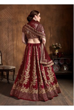 Maroon Raw Silk Dori Embroidery Wedding Lehenga Choli