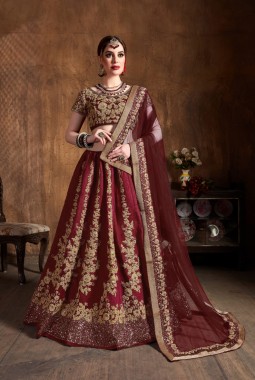 Maroon Raw Silk Dori Embroidery Wedding Lehenga Choli