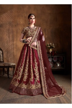 Maroon Raw Silk Dori Embroidery Wedding Lehenga Choli