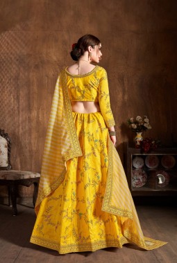 Yellow Mulberry Silk Zari Embroidery Wedding Lehenga Choli