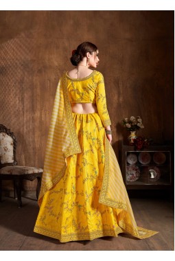 Yellow Mulberry Silk Zari Embroidery Wedding Lehenga Choli