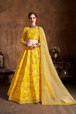 Yellow Mulberry Silk Zari Embroidery Wedding Lehenga Choli
