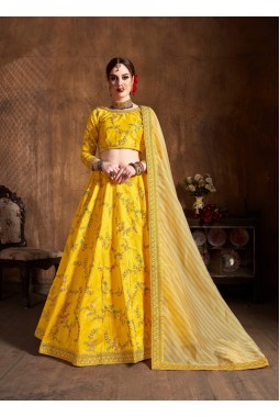 Yellow Mulberry Silk Zari Embroidery Wedding Lehenga Choli