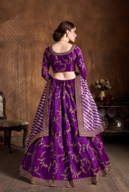 Purple Mulberry Silk Zari Embroidery Wedding Lehenga Choli