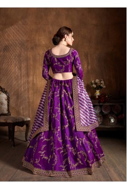 Purple Mulberry Silk Zari Embroidery Wedding Lehenga Choli