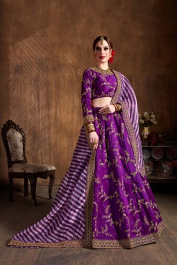 Purple Mulberry Silk Zari Embroidery Wedding Lehenga Choli