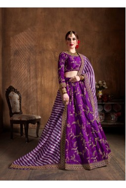 Purple Mulberry Silk Zari Embroidery Wedding Lehenga Choli