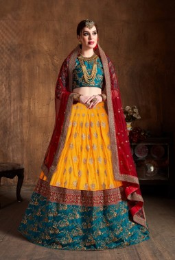 Yellow Banarasi Silk Zari Embroidery Wedding Lehenga Choli