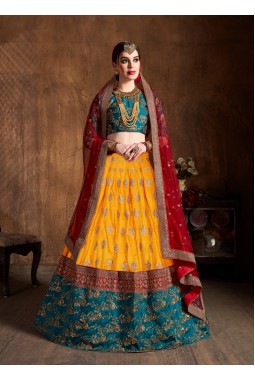 Yellow Banarasi Silk Zari Embroidery Wedding Lehenga Choli
