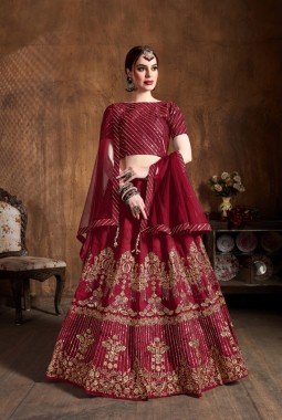 Red Art Silk Zari Work Wedding Lehenga Choli