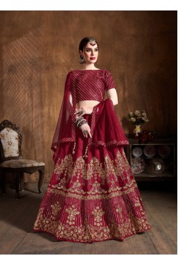 Red Art Silk Zari Work Wedding Lehenga Choli