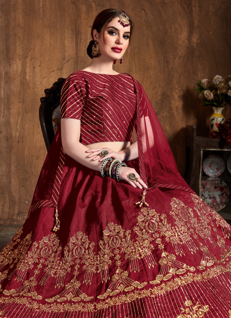 Red Art Silk Zari Work Wedding Lehenga Choli