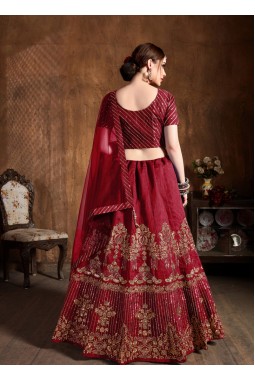 Red Art Silk Zari Work Wedding Lehenga Choli