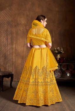 Yellow Art Silk Zari Work Wedding Lehenga Choli