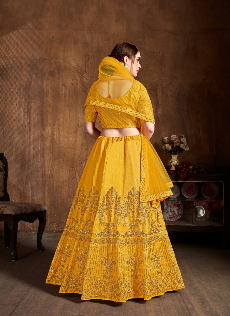 Yellow Art Silk Zari Work Wedding Lehenga Choli