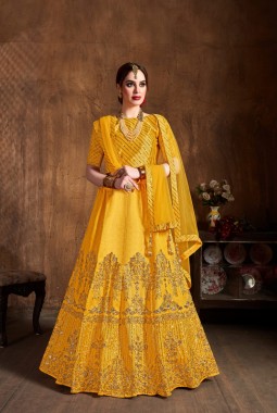 Yellow Art Silk Zari Work Wedding Lehenga Choli