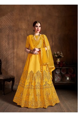 Yellow Art Silk Zari Work Wedding Lehenga Choli
