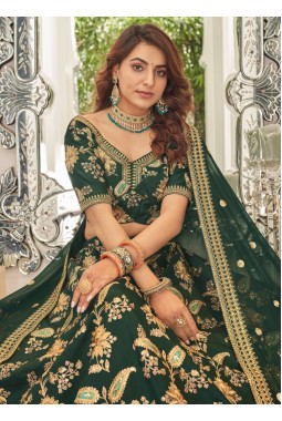 Green Art Silk Zari Embroidery Wedding Lehenga Choli