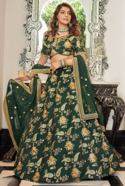 Green Art Silk Zari Embroidery Wedding Lehenga Choli