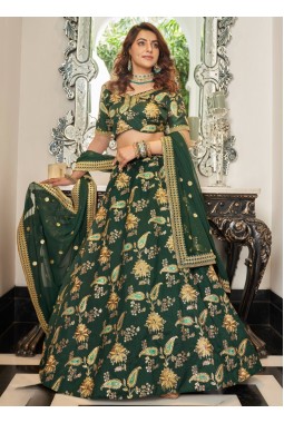 Green Art Silk Zari Embroidery Wedding Lehenga Choli