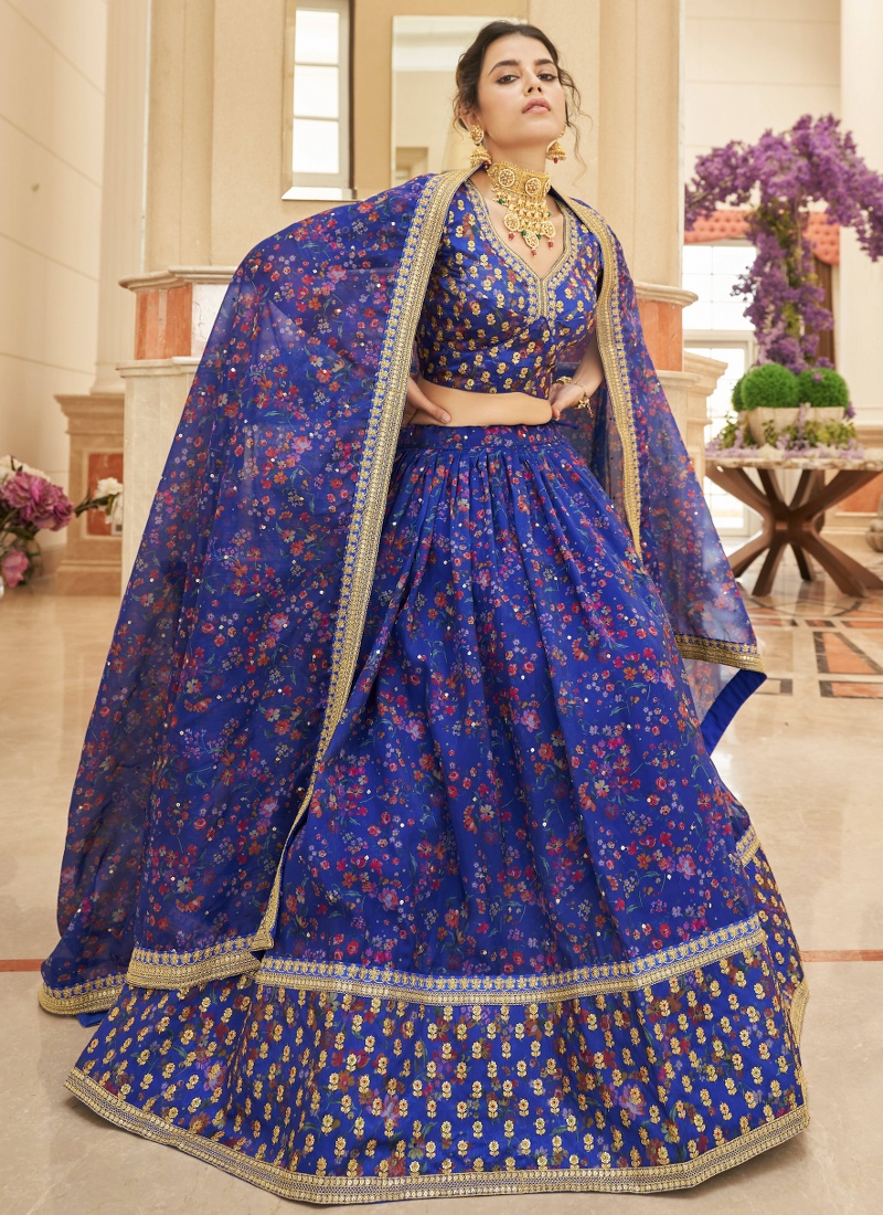 Blue Silk Sequins Wedding Lehenga Choli