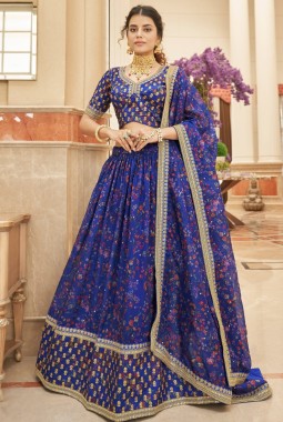 Blue Silk Sequins Wedding Lehenga Choli