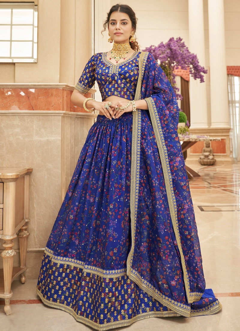 Blue Silk Sequins Wedding Lehenga Choli