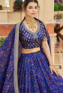 Blue Silk Sequins Wedding Lehenga Choli